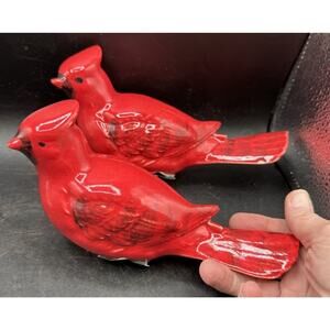 Vintage Scioto Pottery Mold Handmade 2 Bird Bath Red Bird Cardinal Birds New!